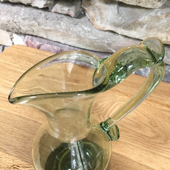 Hand Blown Glass Pitcher Vase Green - Picture 8 of 9